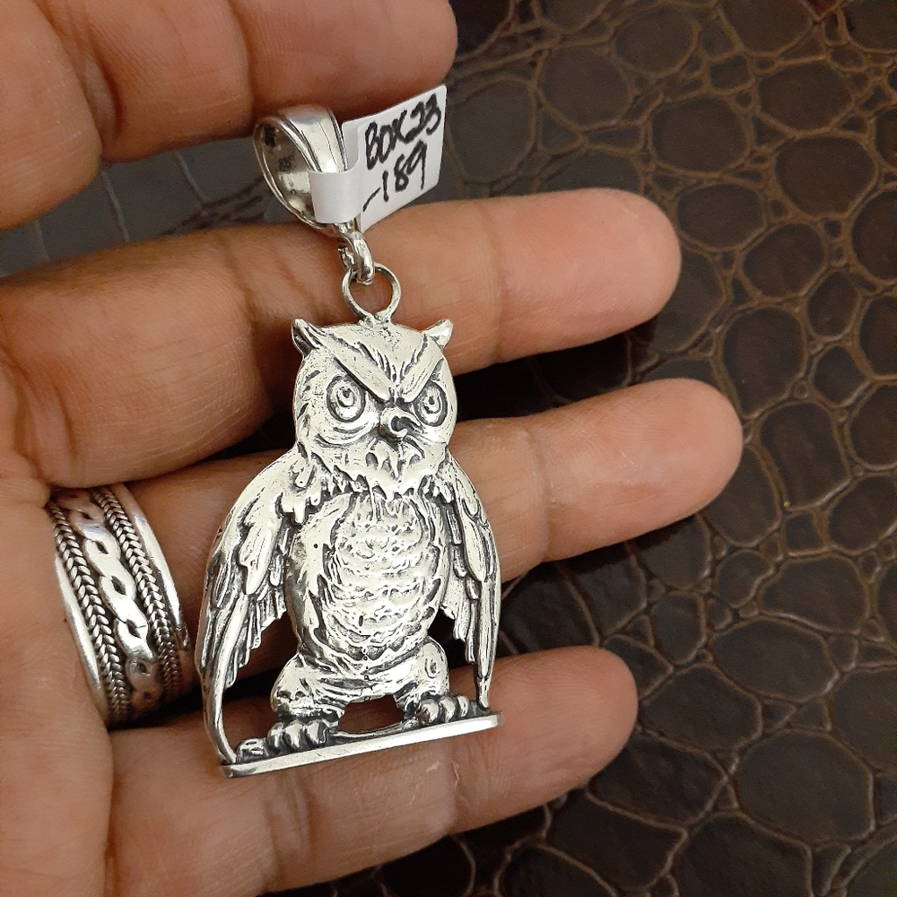 .915 Sterling Silver Owl Pendant